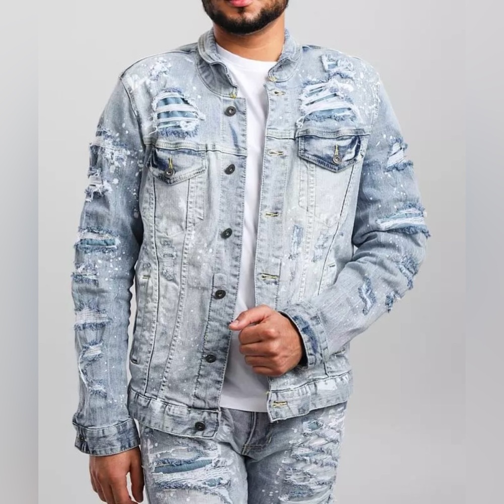 NWOT Buckle Smoke Rise Men’s Denim Stretch Distressed Jacket